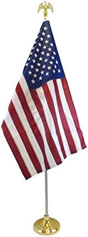 Flagpole Hardware - American USA Indoor Embroidery Flag Pole Kit with Base Stand and Gold American Eagle Topper Ornament – Adjustable from 8 ft to 3.2 ft (3x5ft Flag is included)