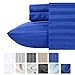 500 Thread Count Queen Sheet Sets - (4pc, Real Blue) - Long Staple Cotton With Woven Damask Stripe - Premium Quality and Deep Pocket Satin Bedsheets, Fits Upto Mattress 18'' Deep Pocket