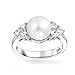 Bling Jewelry Personalize Bridal Party CZ Side Stones White Solitaire Freshwater Cultured Pearl Engagement Cocktail Ring For Women .925 Sterling Silver Customizable