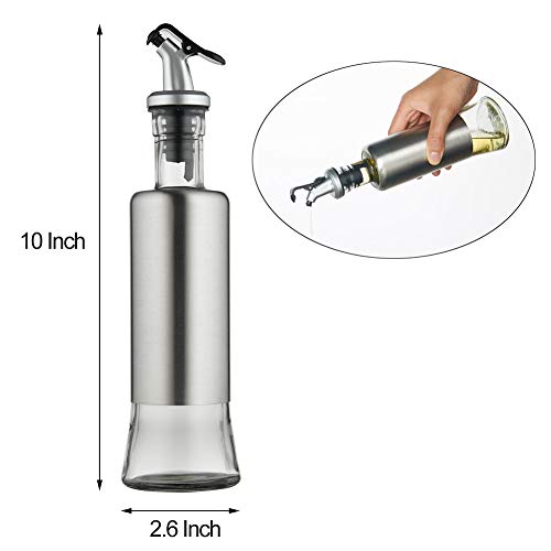 FARI Stainless Steel Olive Oil Dispenser Bottle Set, 2 Pack of 10oz Glass Cooking Oil & Vinegar Cruet Set for Kitchen and BBQ - Thumbnail 3