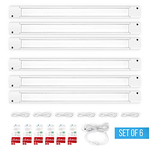 Parmida (6 Pack) LED Slim Under Cabinet Light, 120V Plug & Play, 12 Inch, 5.5W, Linkable, ETL-Listed, Dimmable, Power Switch Included, 330lm, Counter, Closet Lighting, 3000K, Accessories Included