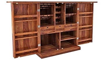Aprodz Sheesham Wood Wine Storage Ora Stylish Bar Cabinet for Living Room | Brown Finish