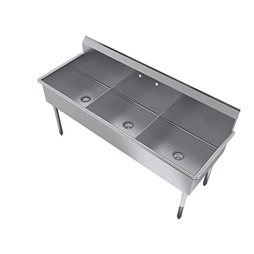 Elkay 3 Compartment Professional Grade Commercial Kitchen Stainless Steel Sink, 18"W x 21"L x 12"D - Thumbnail 4
