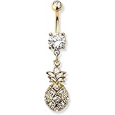 Pierced Owl 14GA 316L Stainless Steel CZ Crystal Pineapple Dangling Belly Button Ring