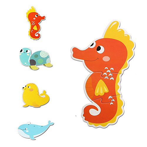 Jar Melo First Puzzle - Marine Animals (4 in 1) , 18 Pieces; Jigsaw Floor Puzzle; Large Puzzles for Kids - Baby Puzzles - Kids Puzzles Age 2, 3,4,5