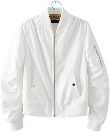 Season Show Womens Flight Jacket Lightweight Classic Outerwear Bomber Jacket White L
