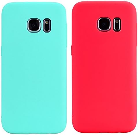 ToDo [2 Pieces] Samsung Galaxy S6 Edge Case,Ultra Slim Premium Soft TPU Silicone Matte Gel Flexible Lightweight Rubber Durable Back Shockproof Bumper Cover Protective- Mint Green + Red
