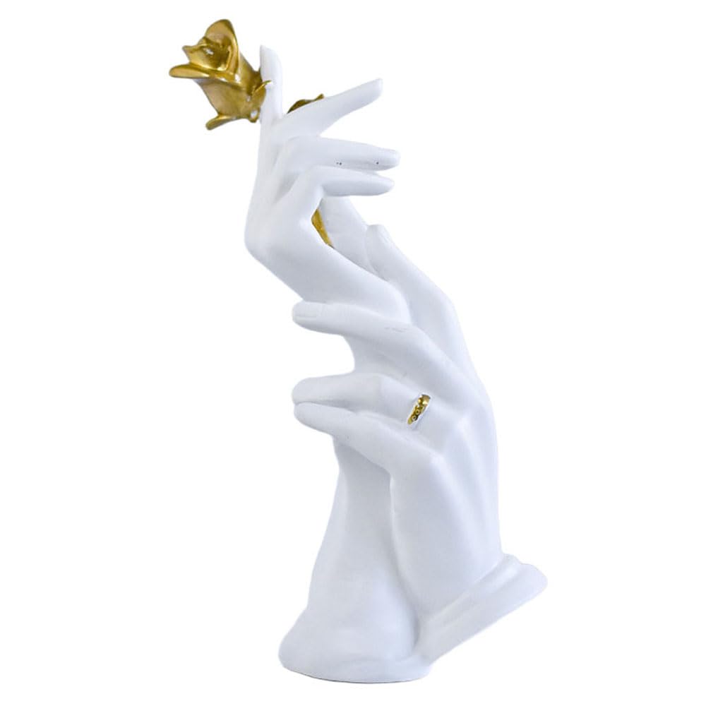 Hosoncovy Home Decoration Resin Sculpture Home Figurine Hand in Hand Ornament Gift Ornament for Wedding for Couples for Lover (White)