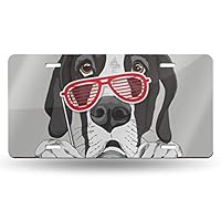 XINGCHENSS 4 Hole Custom Custom Front License Plate Vanity Tag Aluminum Car Accessories Novelty Cars Tag Great Dane Dog Red Grill Glasses Print Tag Plate for Car 6x12 in