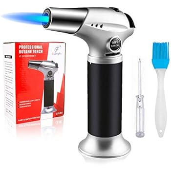 Butane Torch, Professional Kitchen Torch with Safety Lock & Adjustable Flame for Cooking, BBQ, Baking, Brulee, Creme, DIY Soldering(Butane Not Included)