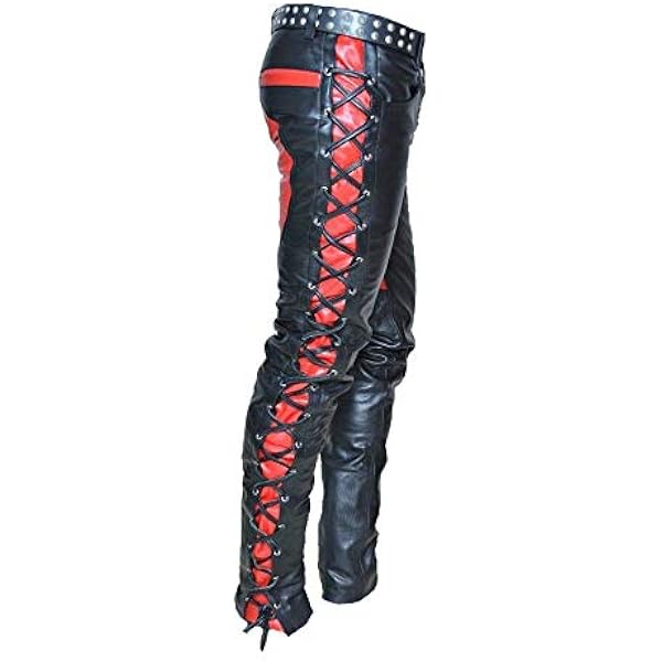 Amazon.com: Men's Real Leather Bikers Pants Side and Front Laces