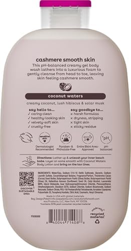 EOS CASHMERE BODY WASH – COCONUT WATERS, MOISTURIZING BODY WASH, CREAMY GEL FORMULA, WITH SHEA BUTTER, GLYCERIN, VITAMIN E, PH BALANCED, SENSITIVE SKIN, VEGAN, 16 FL OZ