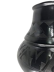 Black Pottery Angled Vase Sgraffito Design