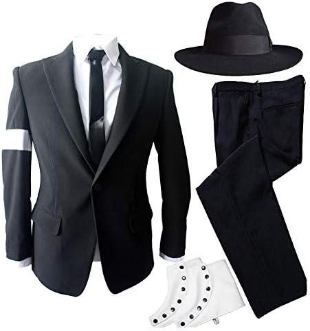 MJ Michael Jackson Dangerous Bad Tour Costumes Black Suit Full Outfit for Prefromance Party Show Gift Pack of 6