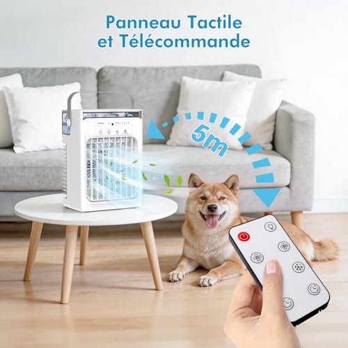 3-in-1 Mini Portable Air Conditioner, 1L Water Tank, 4 Adjustable Speeds 3 Timers, Built-in RGB Light, Silent Mobile Air Conditioner with Remote Control for Home, Office