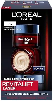 L'Oréal Paris Set per la cura del viso, anti-invecchiamento e la cura notturna con effetto 3 volte, con pro-retinolo, ialurone e vitamina C, Revitalift Laser X3, 2 x 50 ml