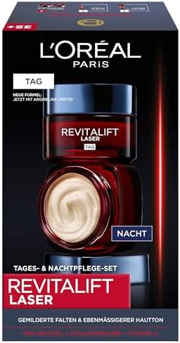 L'Oréal Paris Lot de soins du visage anti-âge pour le jour et la nuit avec triple action – avec Pro-rétinol, hyaluronique et vitamine C, Revitalift Laser, 2 x 50 ml