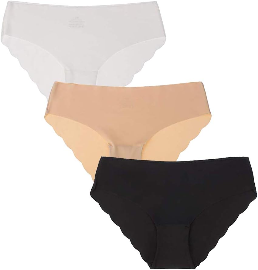 Aedo Women's Invisible One-Piece Cut Seamless Brief Underwear Bikini Half Back Coverage Panties Pack of 3