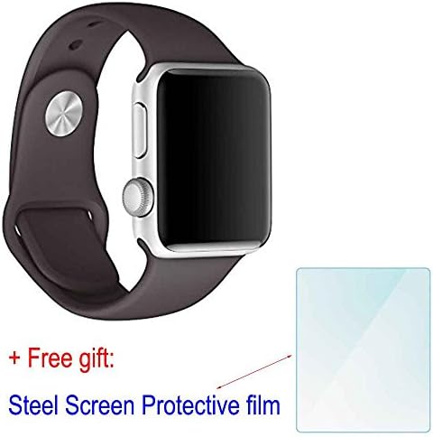 ZhenYue 42mm Soft Silicone Sport Style Replacement Strap Bands for Apple Wrist Watch Iwatch Series 1 Series 2 Band (Cocoa S+M)+Free Steel Screen Protective Film