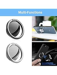 Phone Ring Holder Finger Ring Stand Pack of 2 - Universal Finger Kickstand 360°Rotation Metal Ring Grip for Magnetic Car Mount Compatible with All Smartphone (Black & Silver)