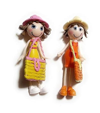 Aayam Design and Solutions Set of Two Doll Magnets for Fridge, Magnetic Boards (Set of 2) Yellow Orange.