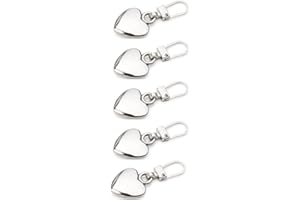 5Pcs Heart-Shaped Zipper Pulls Replacement, Metal Zipper Repair Kit with Carabiner Clips, Resistant for Backpacks, Coats, Lug