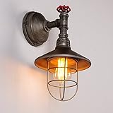 ONEPRE Industrial Wall Lights Steampunk Vintage eidson Wall Lamp Machine Age Water Pipe Wall Sconce with Metal Cage Lamp Shade