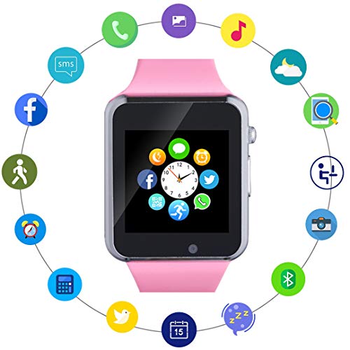 Smart Watch, Smartwatch Phone with SD Card Camera Pedometer Text Call Notification SIM Card Slot Music Player Compatible for Android SamsungÂ Huawei and IPhone (Partial Functions) for Women Teens Girls