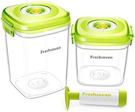 Freshseven Vacuum Seal Air-tight Versatile Food Container and Instant Marinator with a Pump- High Square Set of Two- 2.1 Quart + 1.4 Quart Made of BPA-free Tritan Microwave Safe Diswasher Safe