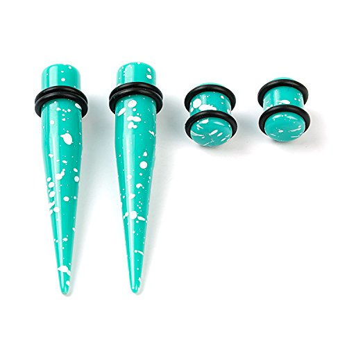 36Pcs Ear Gauge Stretching Kit Polka Dot Acrylic Tapers and Plugs Set Eyelet 14G-00G (Aqua)