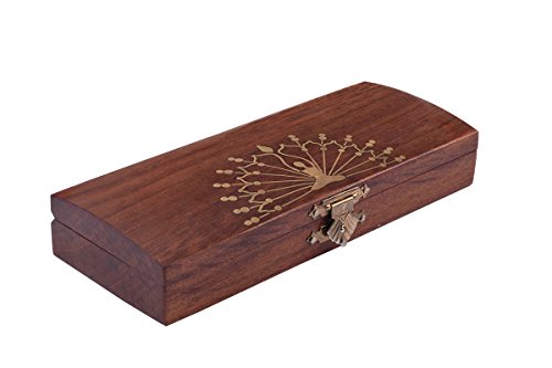 Acupressure Kit in a rosewood Wooden box with beautiful design inlaid in brass on it. The kit has 3 acupressure tools. 1. Probe Acupressure Brass Diagnostic Roller 2. Brass probe 3. Jimmy Ring - Thumbnail 4