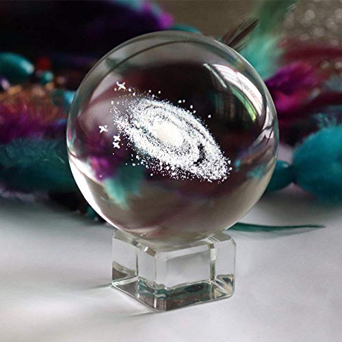 Waltz&F 60mm Galaxy Paperweight,Fengshui Crystal Ball Home Decoration,Full Sphere with Stand