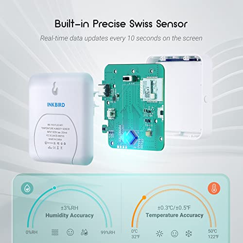 Inkbird WiFi Thermometer Hygrometer, IBS-TH3-PLUS WiFi Indoor Temperature Sensor with LCD Display, App Supports, Alert and Data Storage, Thermometer and Digital Hygrometer for Cellar, Greenhouse