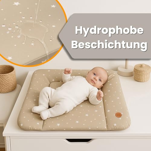 Baby Changing Mat 70 x 50 cm – Baby Changing Table with Plan, Waterproof Mat Easy to Clean to Place on a Washing Machine or Dresser Hemnes Oeko-Tex Beige with White Stars
