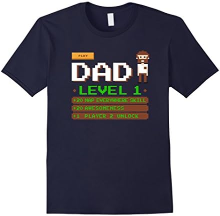 Mens Dad Level 1 T Shirt. New Dad Gifts Funny Gaming Retro Style XL Navy