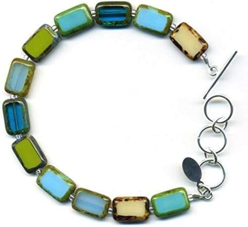 Beaded Bracelet in Tide Pool Mix, Colorful Glass Tiles, Sterling Silver Adjustable Length Toggle Clasp, One Size Fits Most