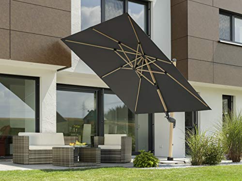 Schneider Sonnenschirm Rhodos Twist Woody, anthrazit, 300 x 300 cm quadratisch, 729-15, Gestell Alu/Stahl, Bespannung… – Bild 3