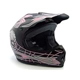 TMS Youth Kids Black Pink Skull Flame Motocross Mx ATV Off-road Helmet DOT (Large)