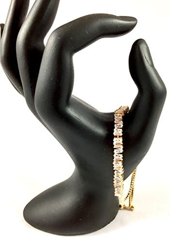 Adjustable Pull String Baguette Lariat Bracelet (Yellow Gold Hue)