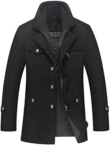 INVACHI Men's Wool Blend Coat Double Collar Trench Coat Single