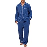 Vulcanodon Mens Fleece Pajama Set, Soft Warm Long Sleeve Sleepwear with Pockets Cozy Button-Down Pjs for Men