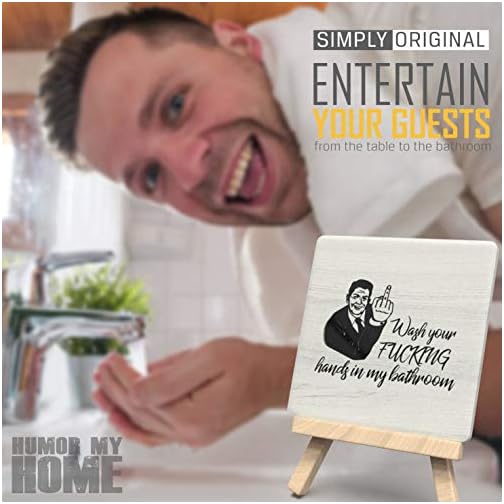 Funny Table Coasters for Drinks Absorbent and Bathroom Vanity Sign Set, 9 Piece w/ Metal Holder, Home Decor, Birthday, Secret Santa, White Elephant Decor, Home Office and Bathroom Decor, Unique - Image 5