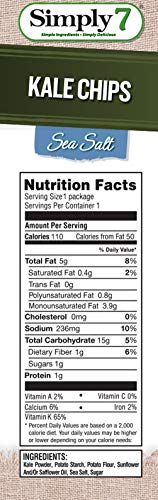 Simply7 Gluten Free Kale Chips, Sea Salt, 0.8 Ounce (Pack of 24), Packaging May Vary