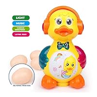 Funny Laying Duck Toy with 3 Eggs, Smilvy Kids LED Music Educational Duck Sing Toy