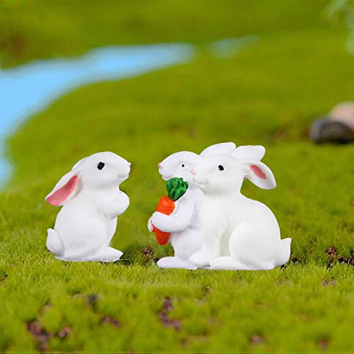 Fashionclubs 10pcs Mini Bunny Figurines Animal Characters Toys Cake Cupcake Toppers Miniature Rabbit Figures for Kids Playset Fairy Garden Easter Party Decorations