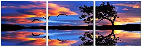 SLS Vision. Lake Illusion. 48 x 16 inches. Ready to Hang. Contemporary Art Modern Wall Decor, 3 Panel Commercial Grade Machine Framed Giclee Canvas Print. Home Decoration Painting. A1226S