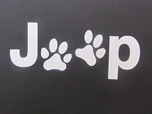 JEEP WITH PAW PRINTS, DECAL, PUP, PUPPY, DOG, DECAL, 5" x 2 1/4", WHITE, AUTO, CAR, LAPTOP, COMPUTER