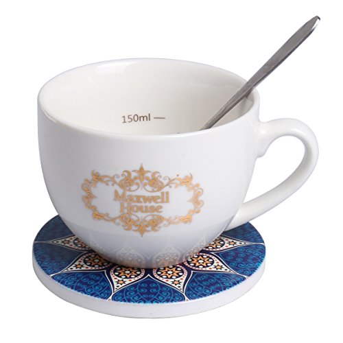 LogHog Ceramic Coaster Set of 4, Glass Cup Holder Coffee Mug Place Mats Absorbent Stone Coasters for Drinks (Pattern 6)