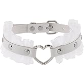 eYLun Women Gothic Goth Adjustable Choker, Lace Heart Punk Leather Collar Necklaces