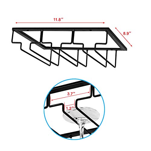 MOCOUM Wine Glasses Rack Under Cabinet Stemware Rack,Wine Glass Hanger Rack Wire Wine Glass Holder Storage Hanger for Cabinet Kitchen Bar (3 Rows) - Thumbnail 2